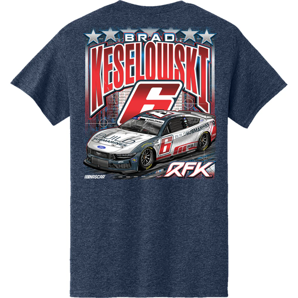 Brad Keselowski 2026 Patriotic Paint Scheme Blue 2-Spot Classic Ink T-Shirt - Image 3