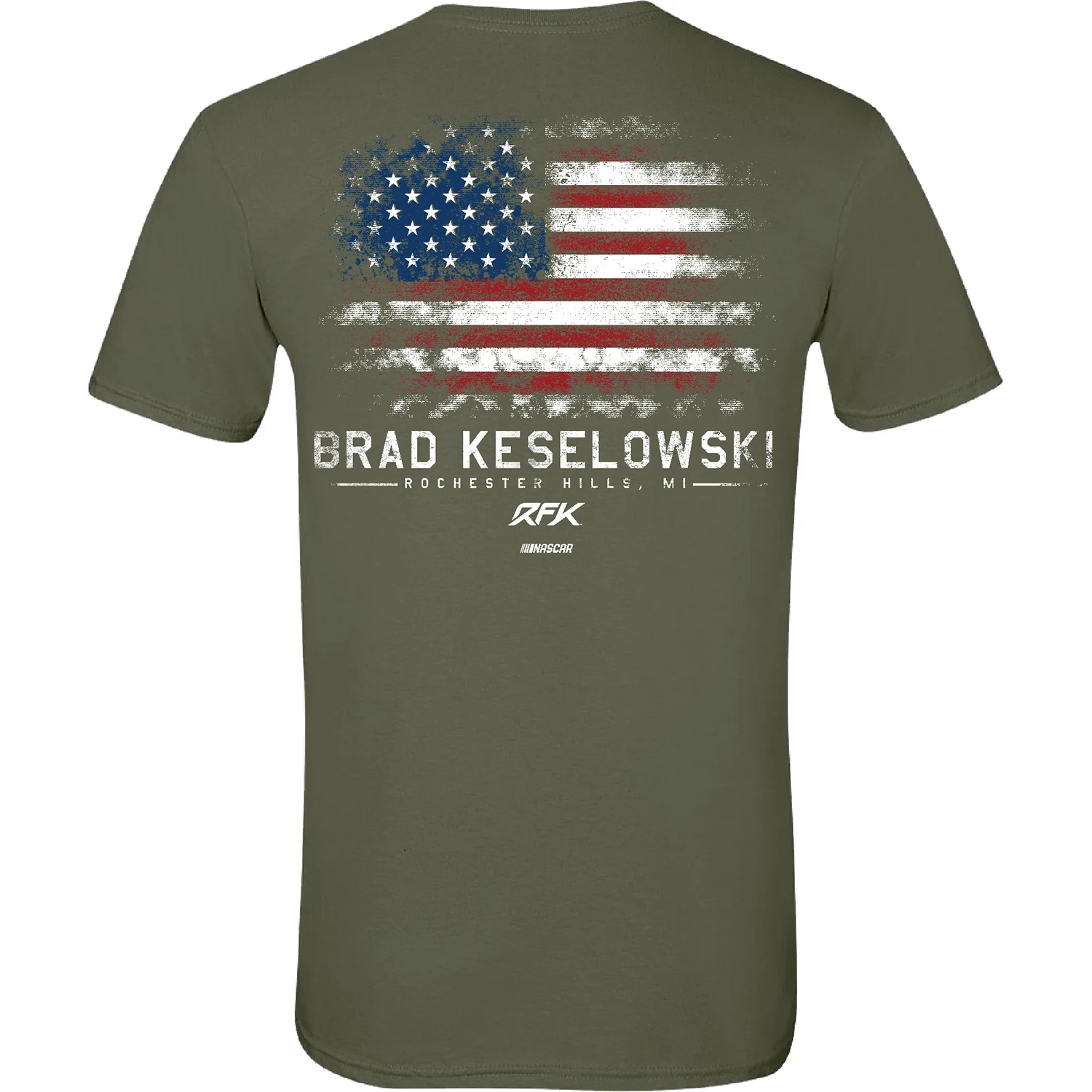 Brad Keselowski Military Green #6 Patriotic Flag T-Shirt - Image 3