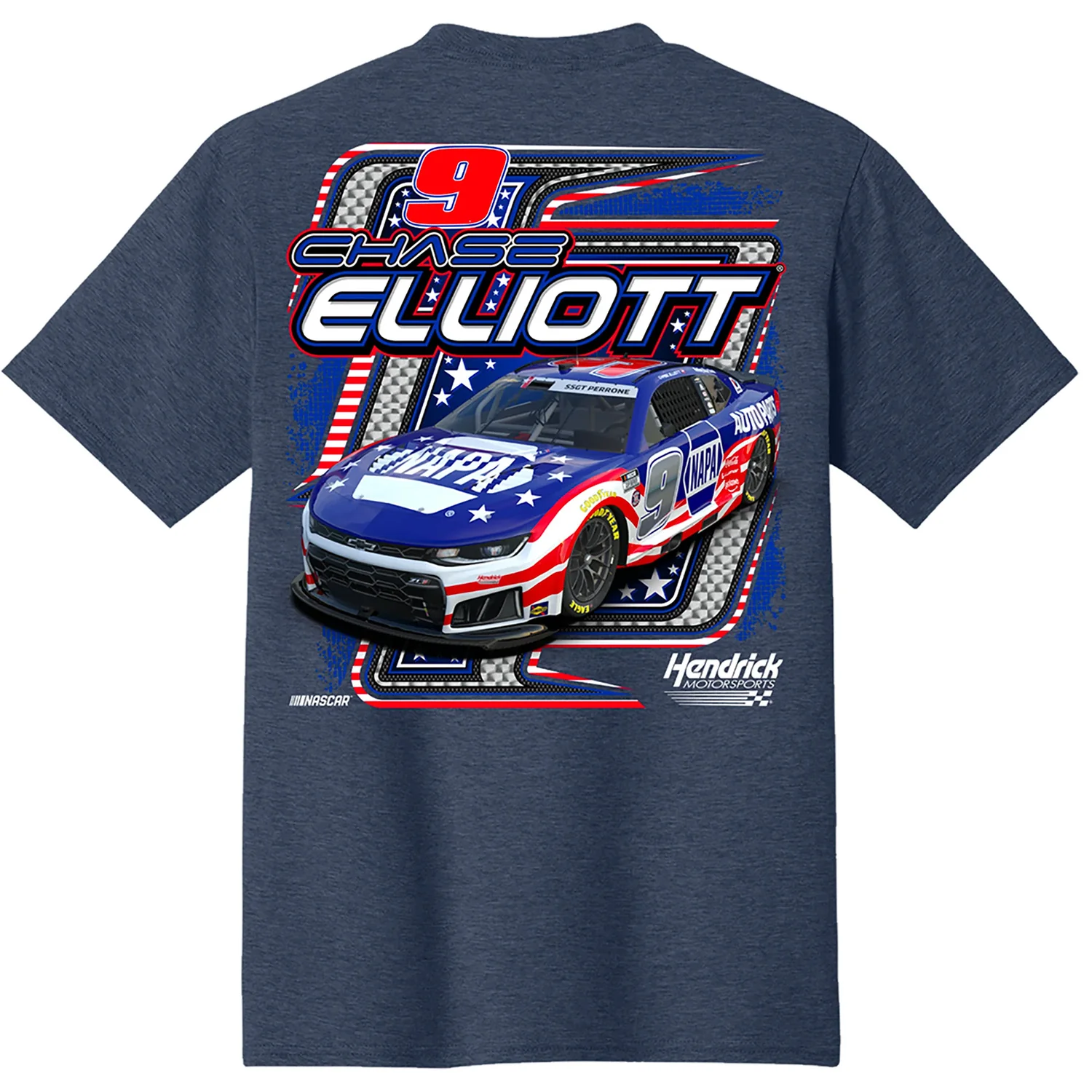 Chase Elliott 2026 NAPA Patriotic Paint Scheme 2-Spot Classic Ink T-Shirt Blue - Image 3