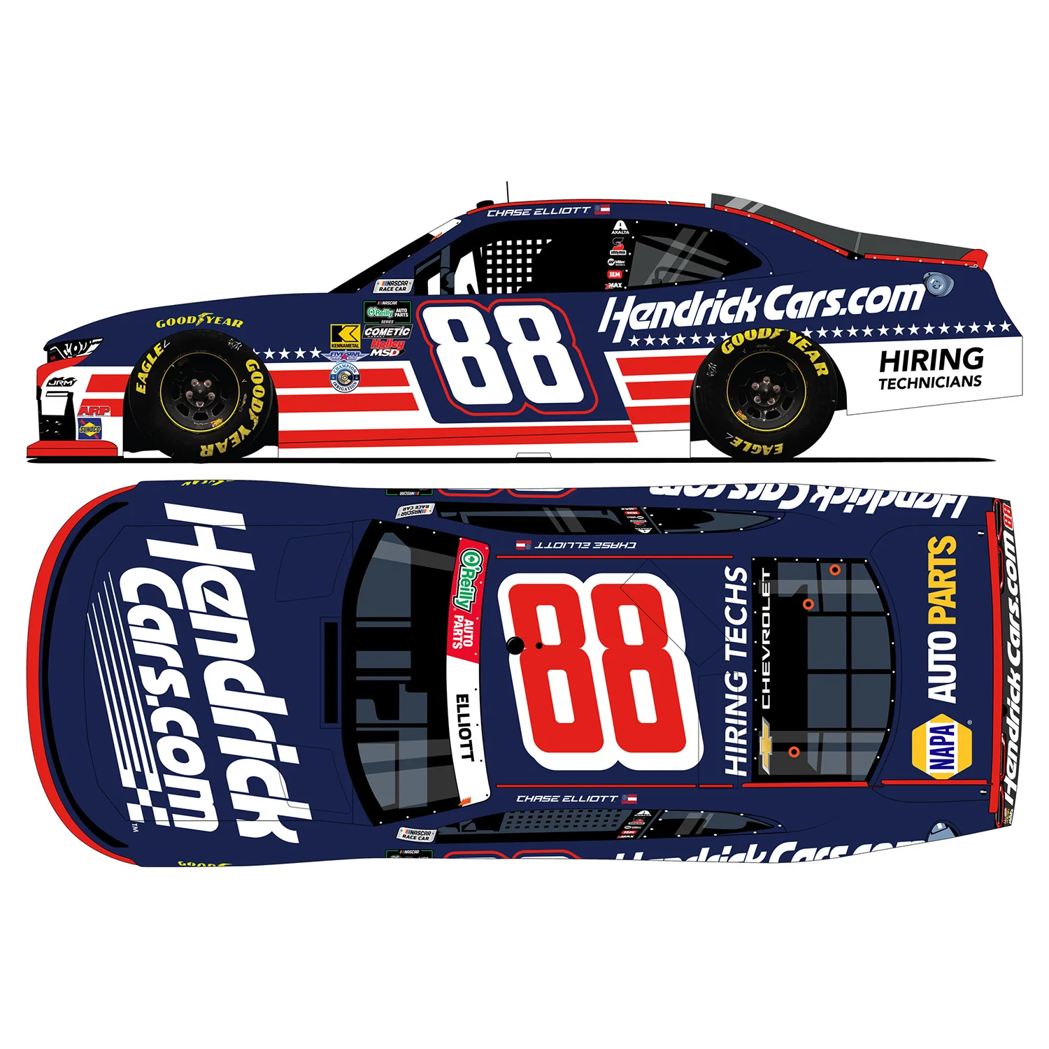 Chase Elliott Color Chrome HendrickCars #88 Patriotic 1:24 2026 Diecast Car Preorder - Currently Projected December