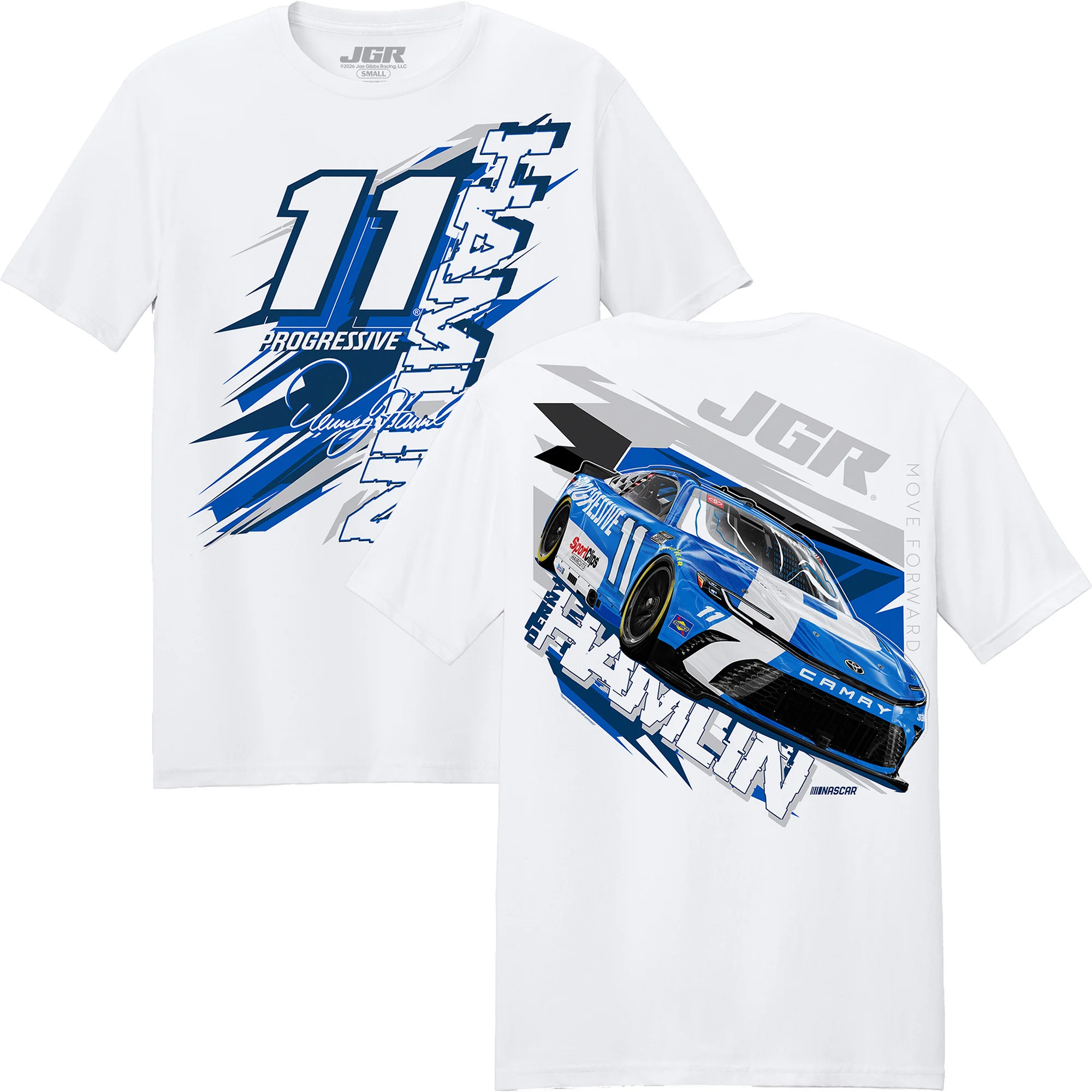 Denny Hamlin 2026 Progressive Breakout 2-Spot T-Shirt White