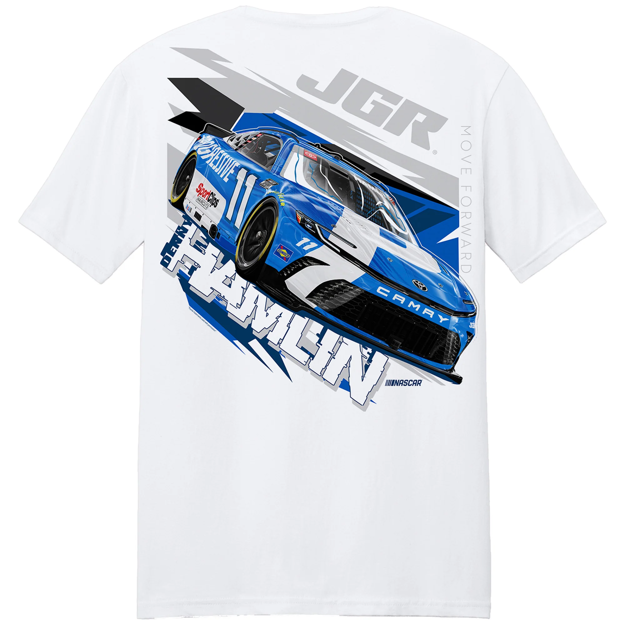 Denny Hamlin 2026 Progressive Breakout 2-Spot T-Shirt White - Image 4