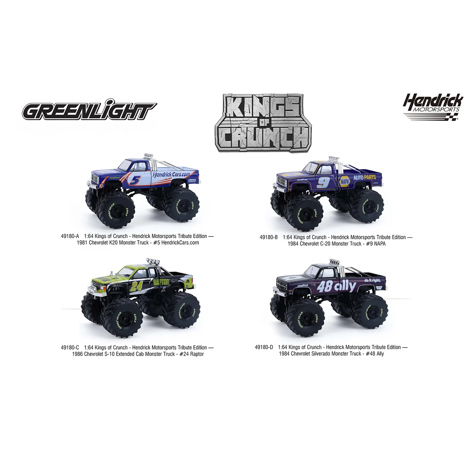 Greenlight Hendrick Motorsports 1:64 Kings Of Crunch Monster Trucks (Set of 4) - Image 2