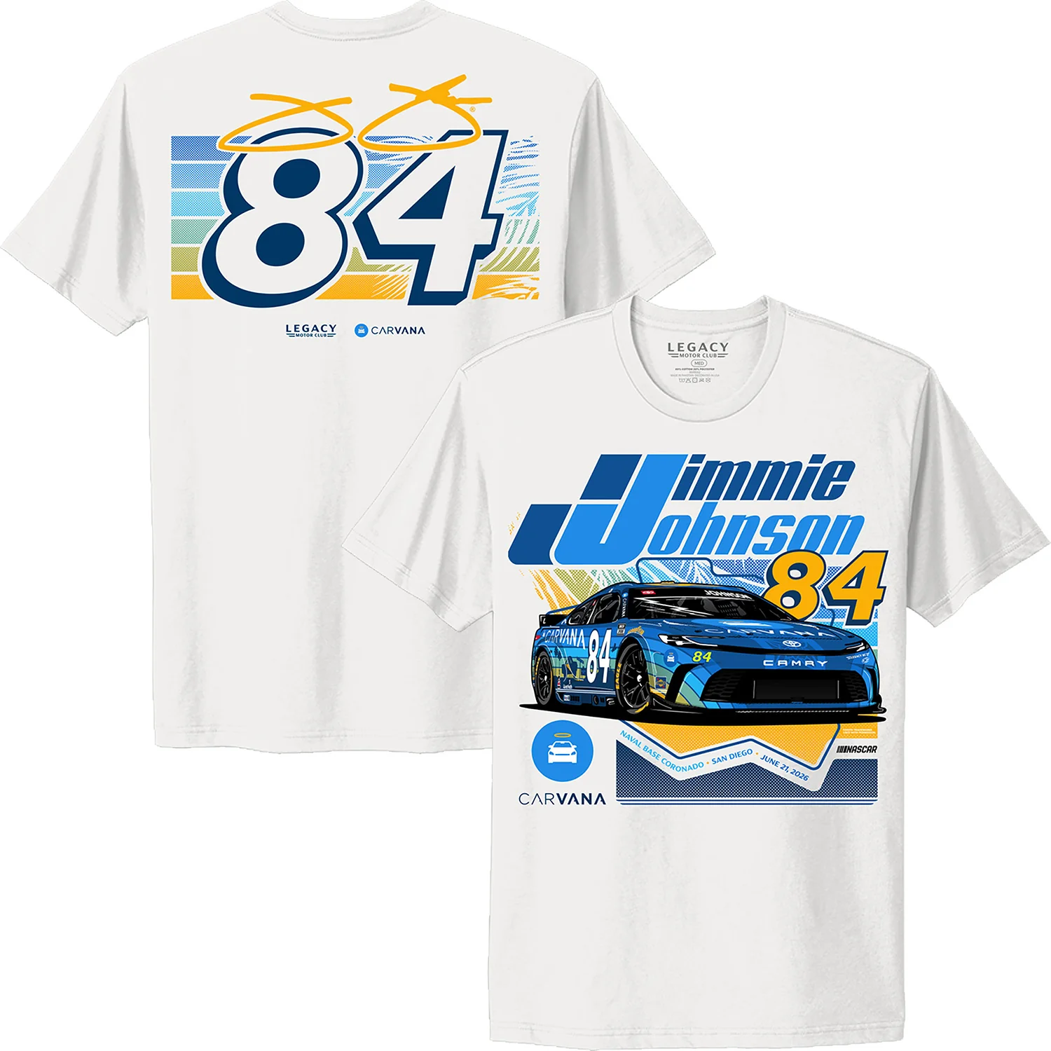Jimmie Johnson 2026 Carvana San Diego Paint Scheme 2-Spot Classic Ink T-Shirt White