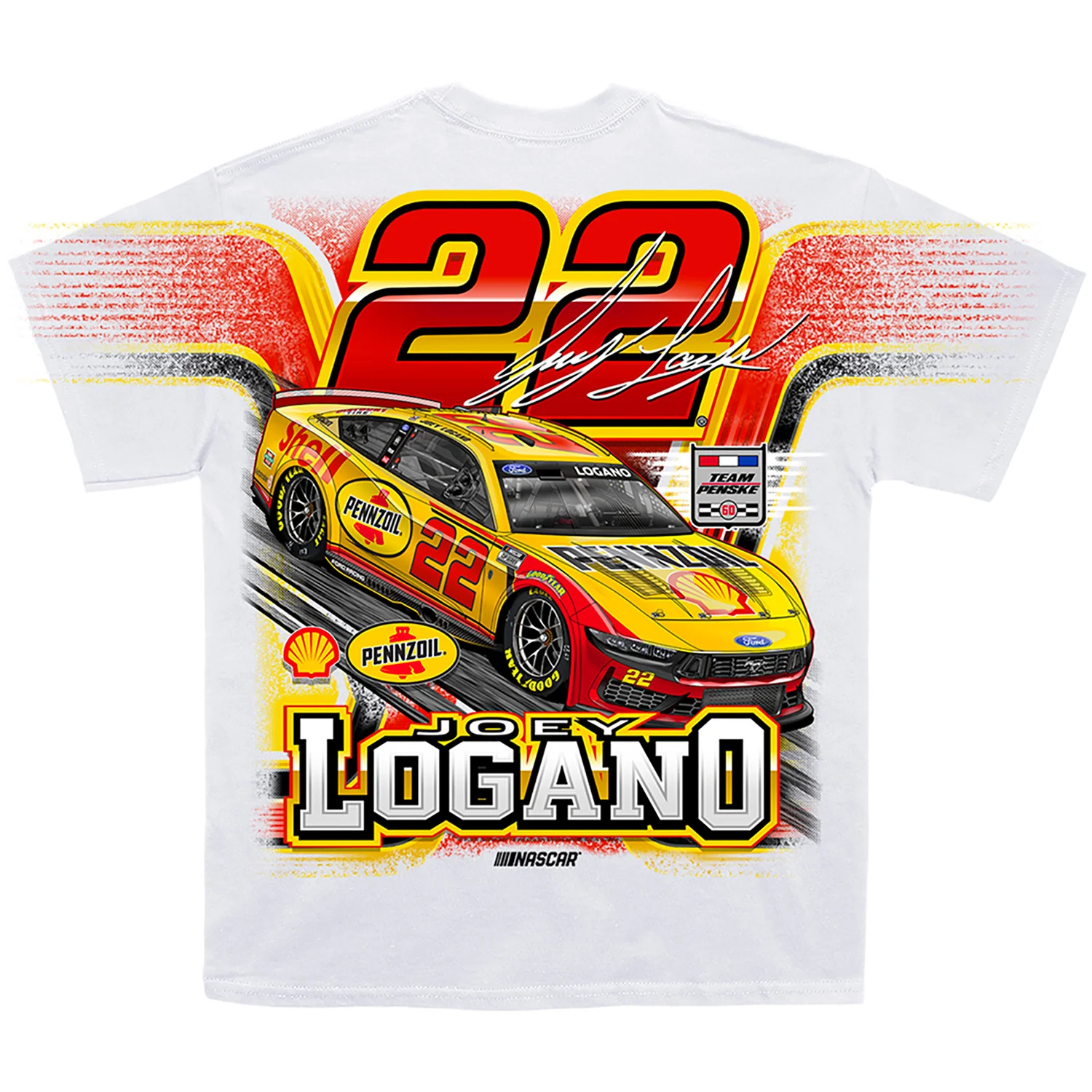 Joey Logano 2026 Shell-Pennzoil Total Print Classic Ink T-Shirt White Preorder - Currently Projected June - Image 3