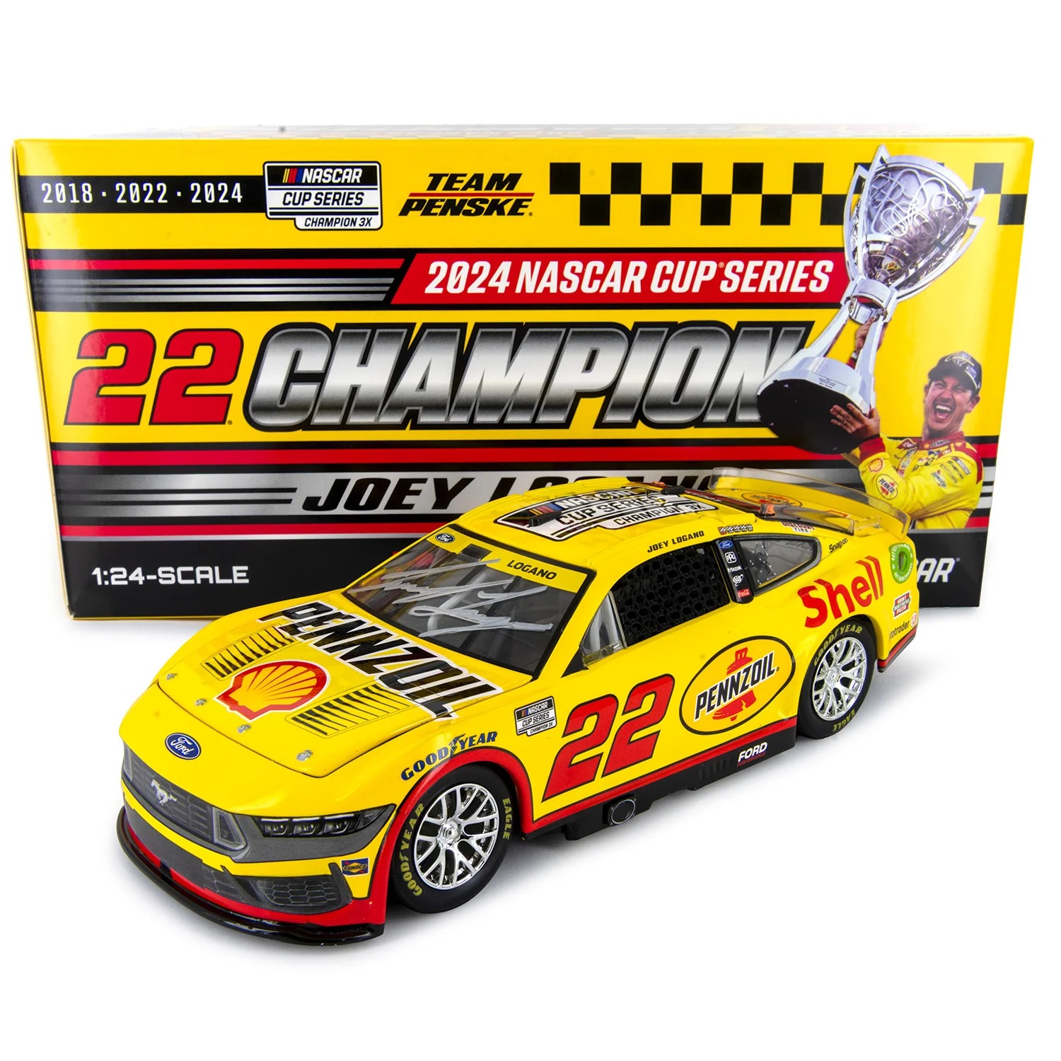 Joey Logano Autographed 3X NASCAR Champion 1:24 Standard 2024 Diecast Car Preorder - Currently Projected November