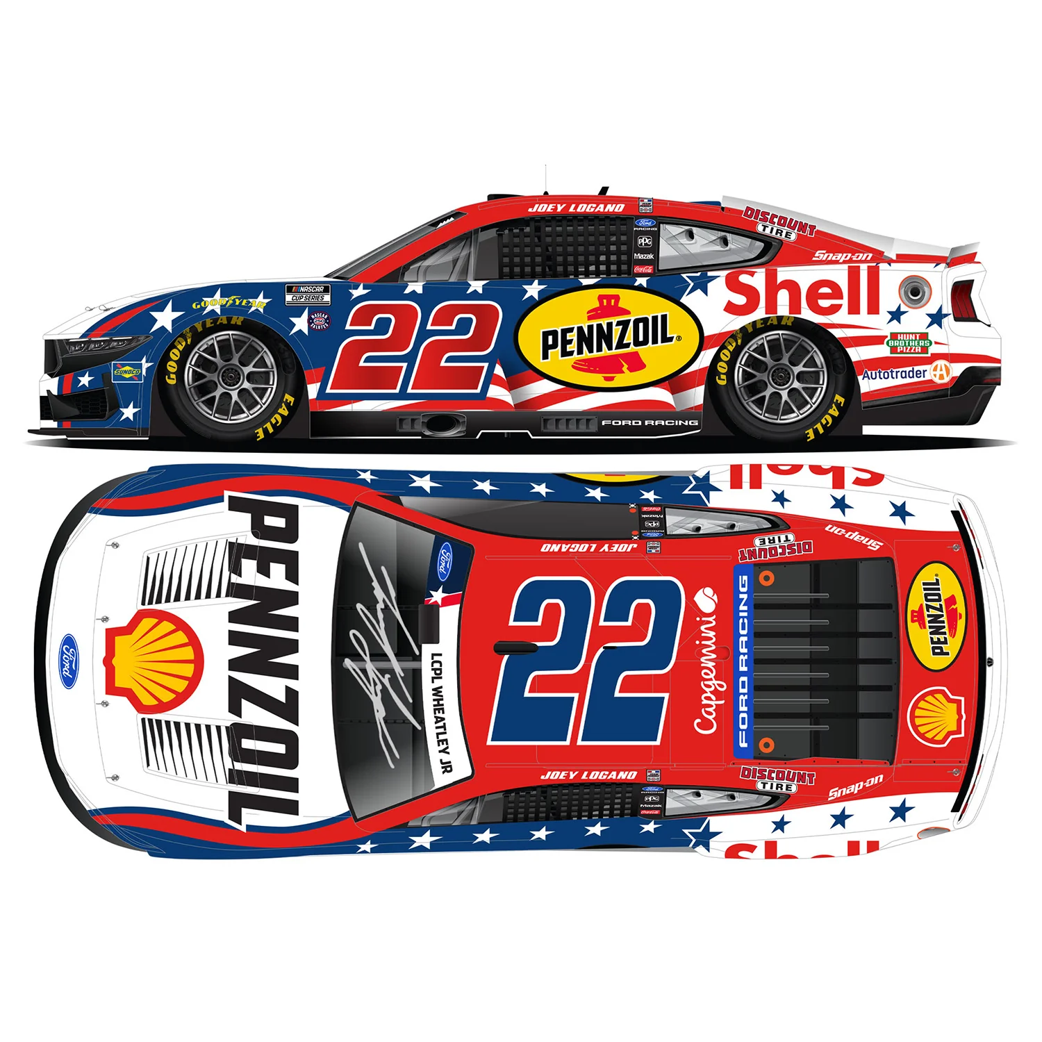 Joey Logano Autographed Shell-Pennzoil Stars and Stripes Patriotic 1:24 Standard 2026 Diecast Car Preorder - Currently Projected March