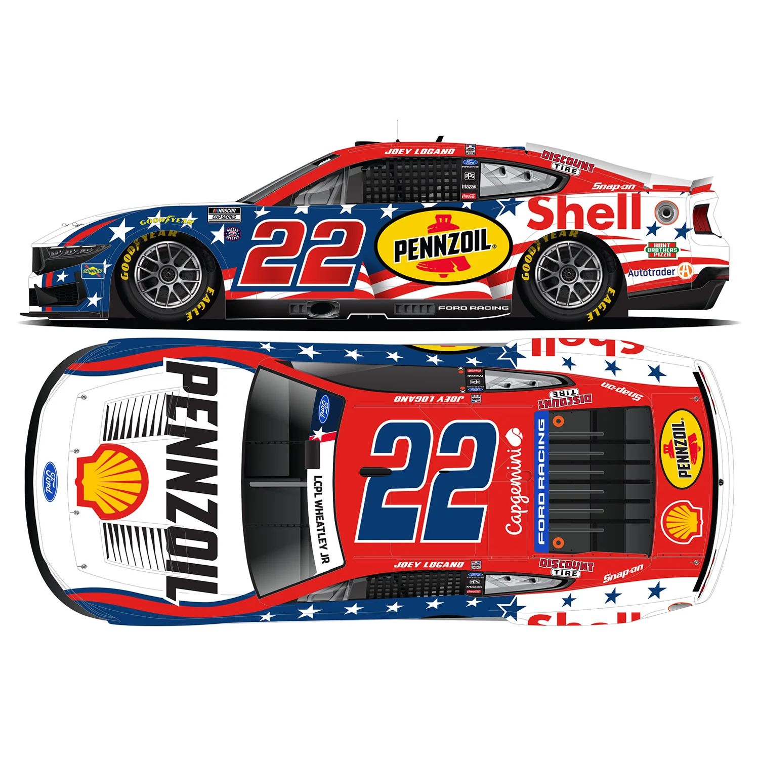 Joey Logano ELITE Shell-Pennzoil Stars and Stripes Patriotic 1:24 2026 Diecast Car Preorder - Currently Projected January