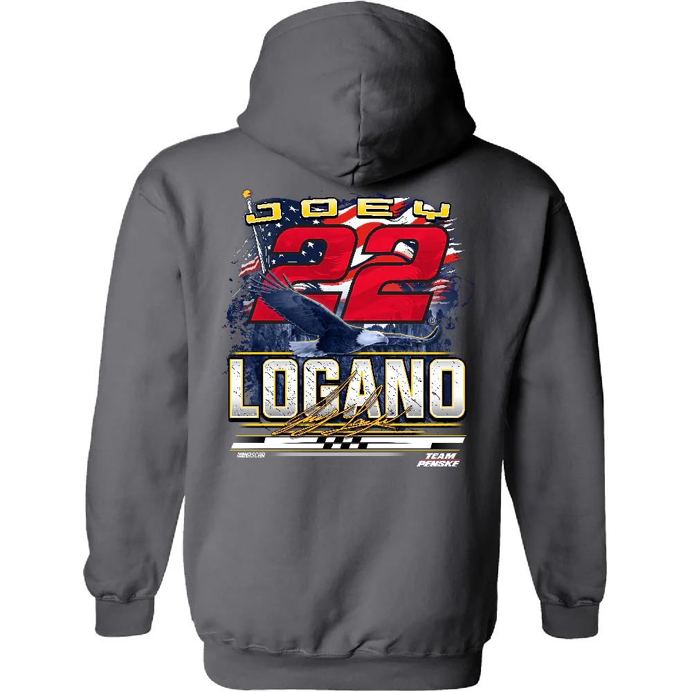 Joey Logano Shell-Pennzoil Patriotic Eagle 2-Spot Hoodie Outerwear Exclusive Sweatshirt Gray - Image 3