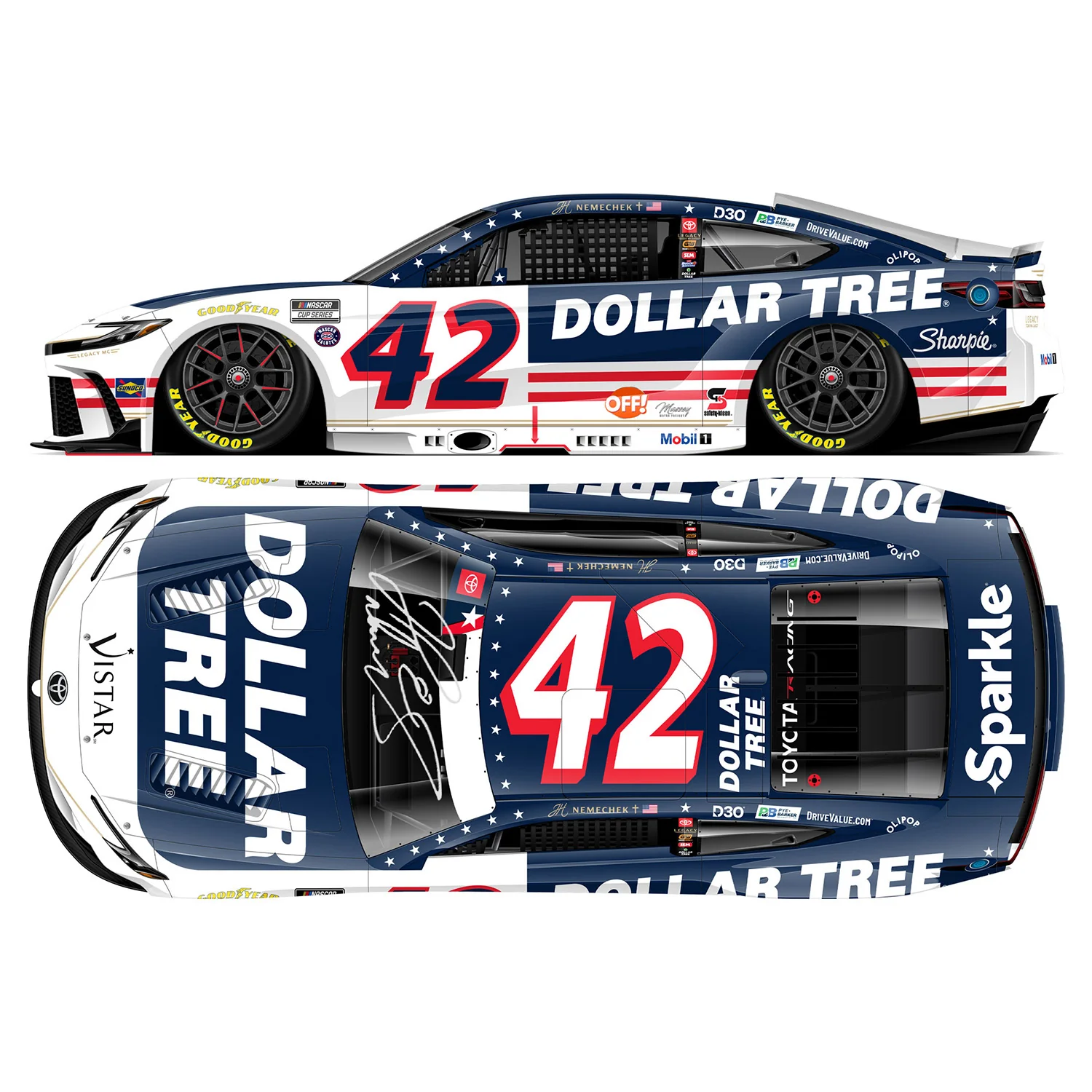 John Hunter Nemechek Autographed Dollar Tree Patriotic 1:24 Standard 2026 Diecast Car Preorder - Currently Projected December