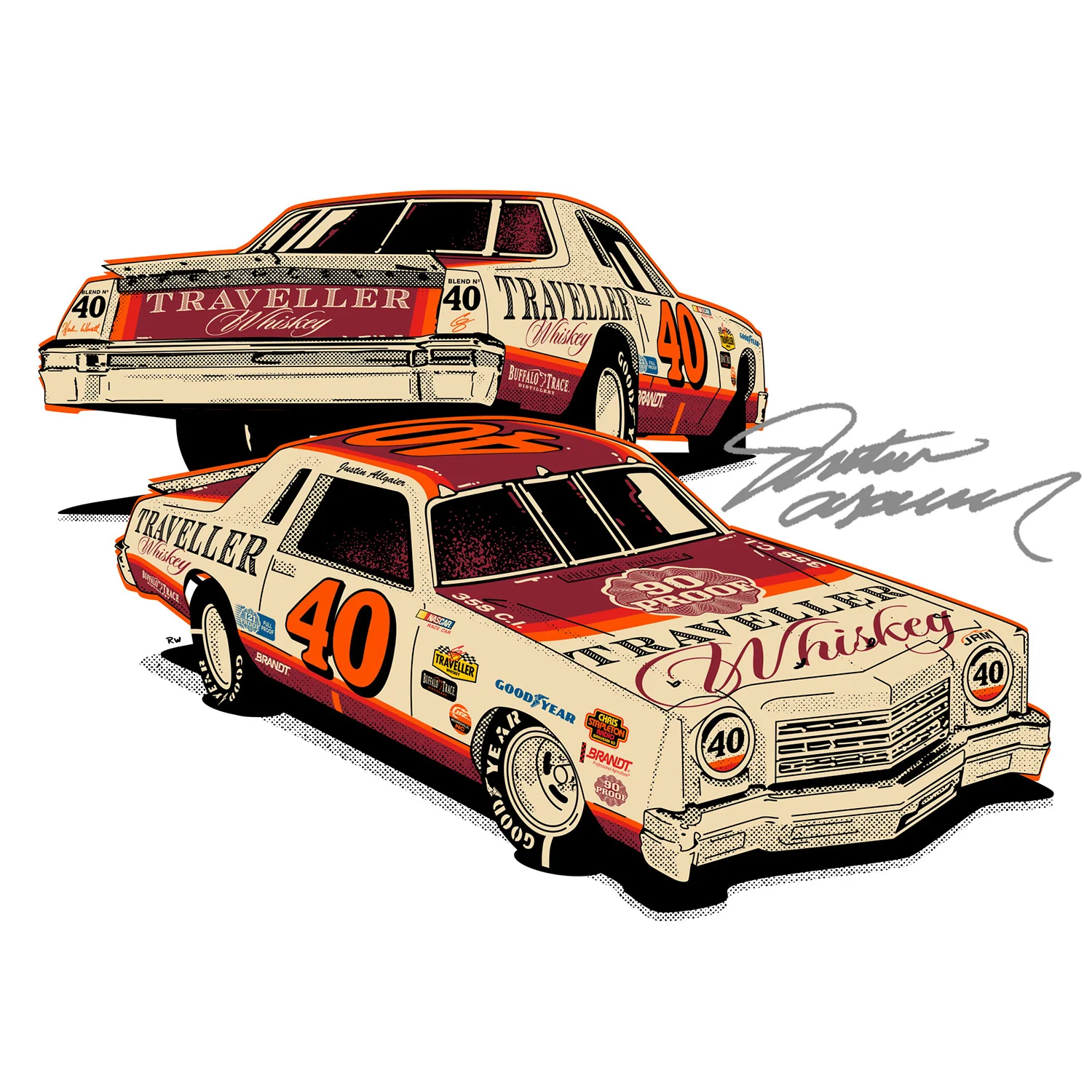 Justin Allgaier Autographed 1978 Chevrolet Traveller Whiskey 1:24 Standard 2026 Diecast Car Preorder - Currently Projected October