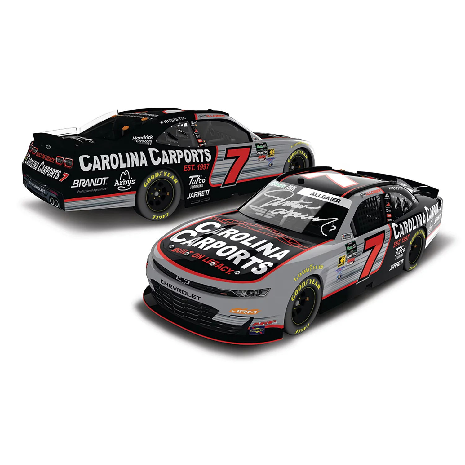 Justin Allgaier Autographed Carolina Carports 1:24 Standard 2026 Diecast Car Preorder - Currently Projected July