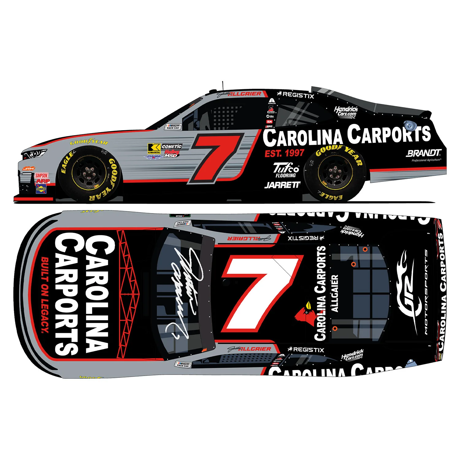 Justin Allgaier Autographed Carolina Carports 1:24 Standard 2026 Diecast Car Preorder - Currently Projected July - Image 2