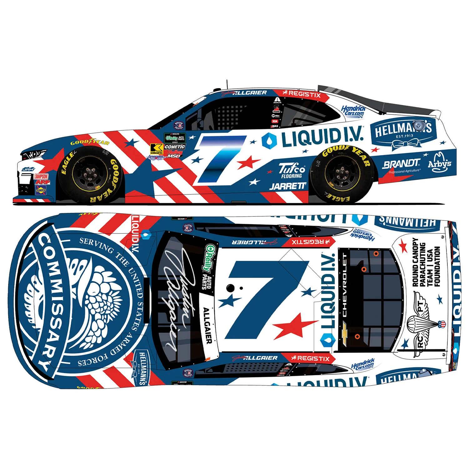 Justin Allgaier Autographed Hellmann's / Liquid I.V. DeCA Patriotic 1:24 Standard 2026 Diecast Car Preorder - Currently Projected December - Image 2