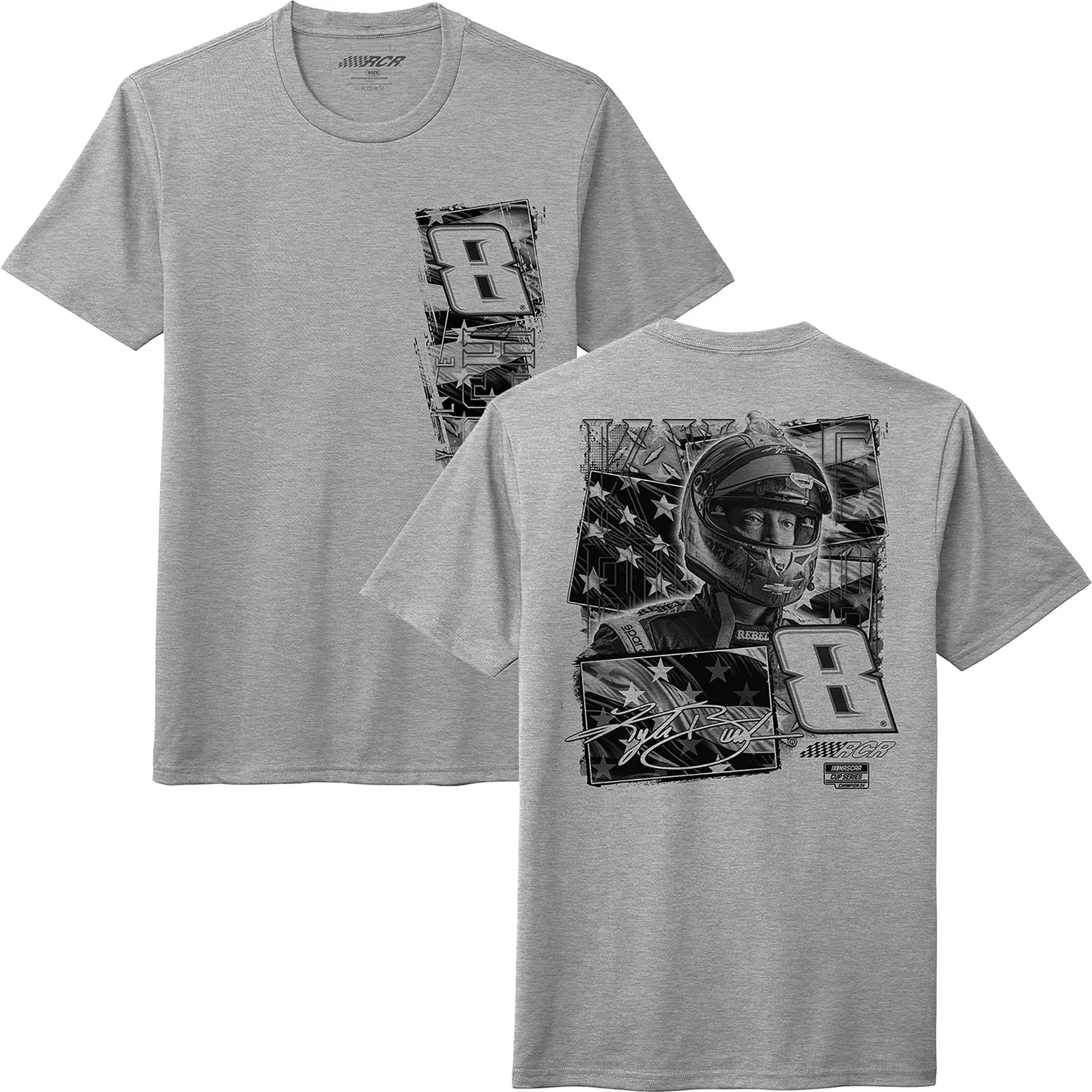 Kyle Busch 2026 Heather Gray Patriotic Flag 2-Spot Classic Ink T-Shirt