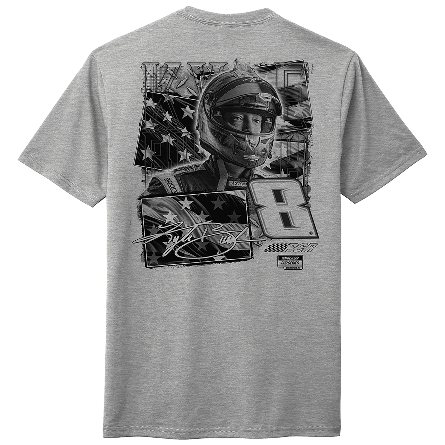 Kyle Busch 2026 Heather Gray Patriotic Flag 2-Spot Classic Ink T-Shirt - Image 3