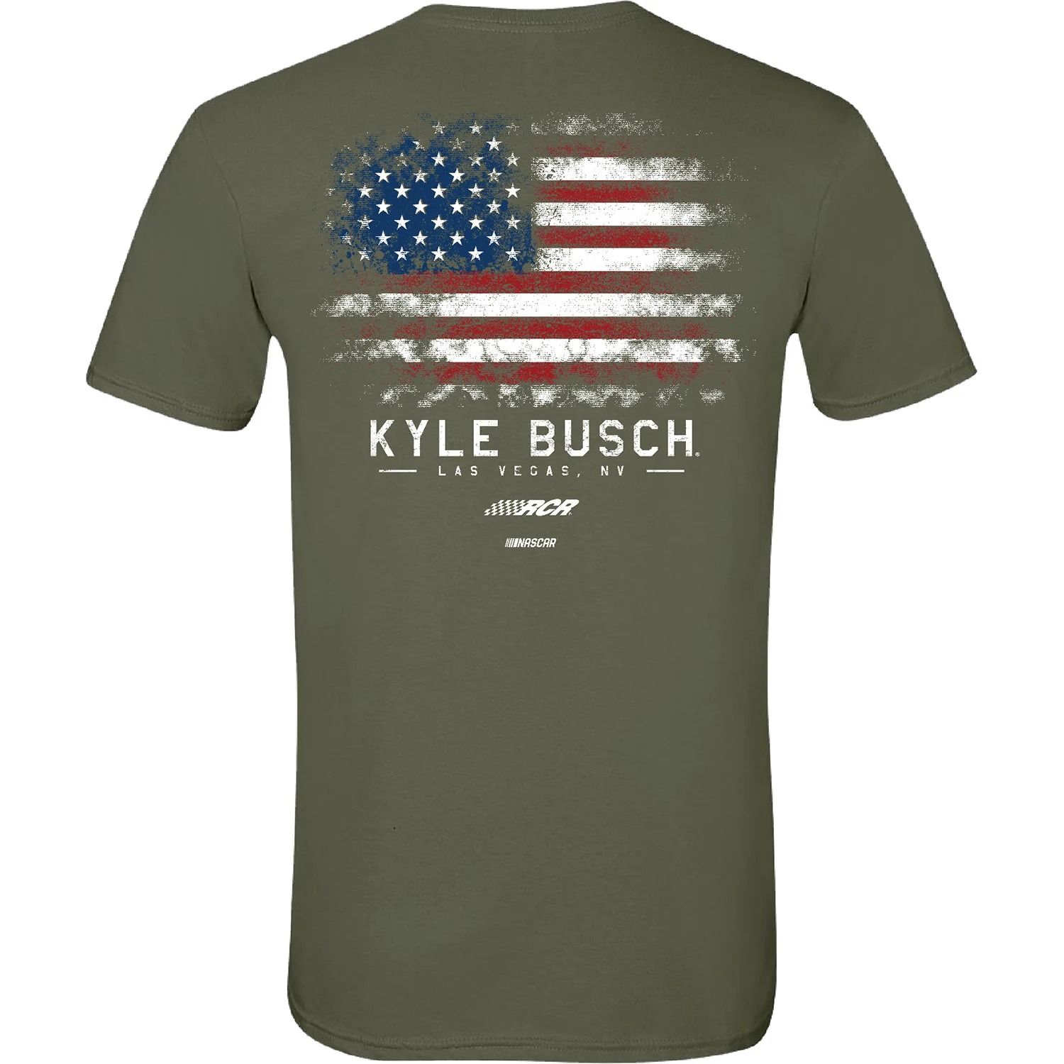 Kyle Busch Military Green #8 Patriotic Flag T-Shirt - Image 3