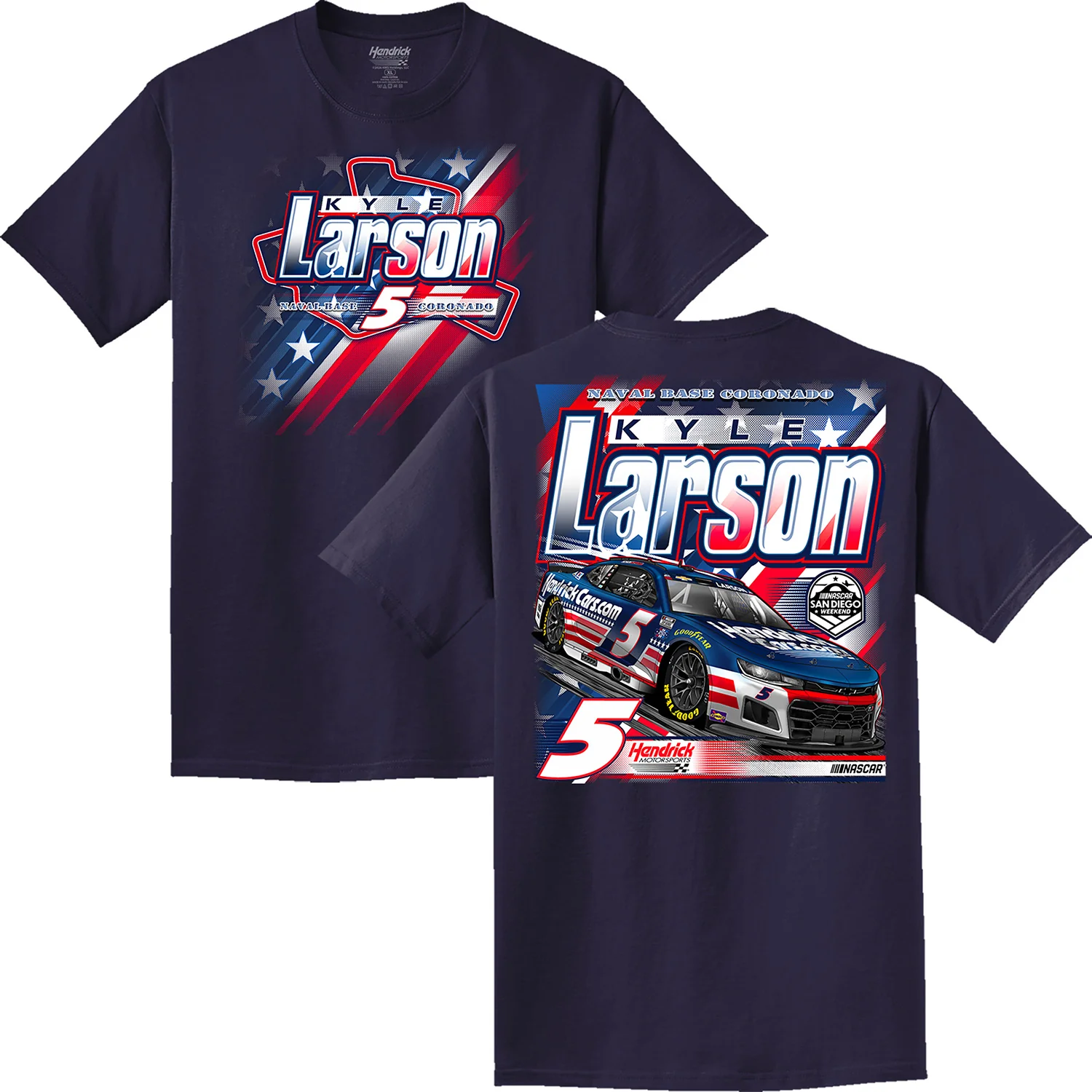 Kyle Larson 2026 HendrickCars San Diego Patriotic Paint Scheme 2-Spot Classic Ink T-Shirt