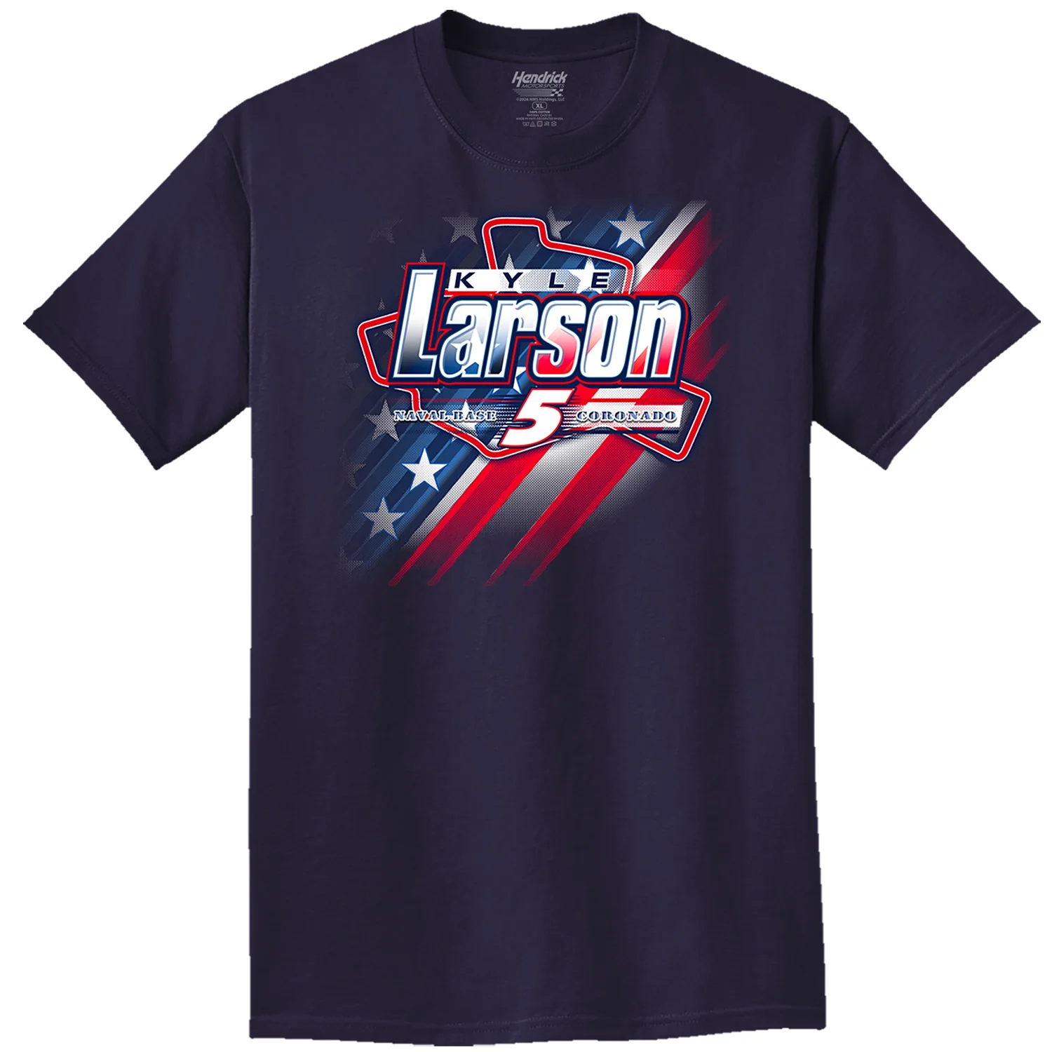 Kyle Larson 2026 HendrickCars San Diego Patriotic Paint Scheme 2-Spot Classic Ink T-Shirt - Image 2