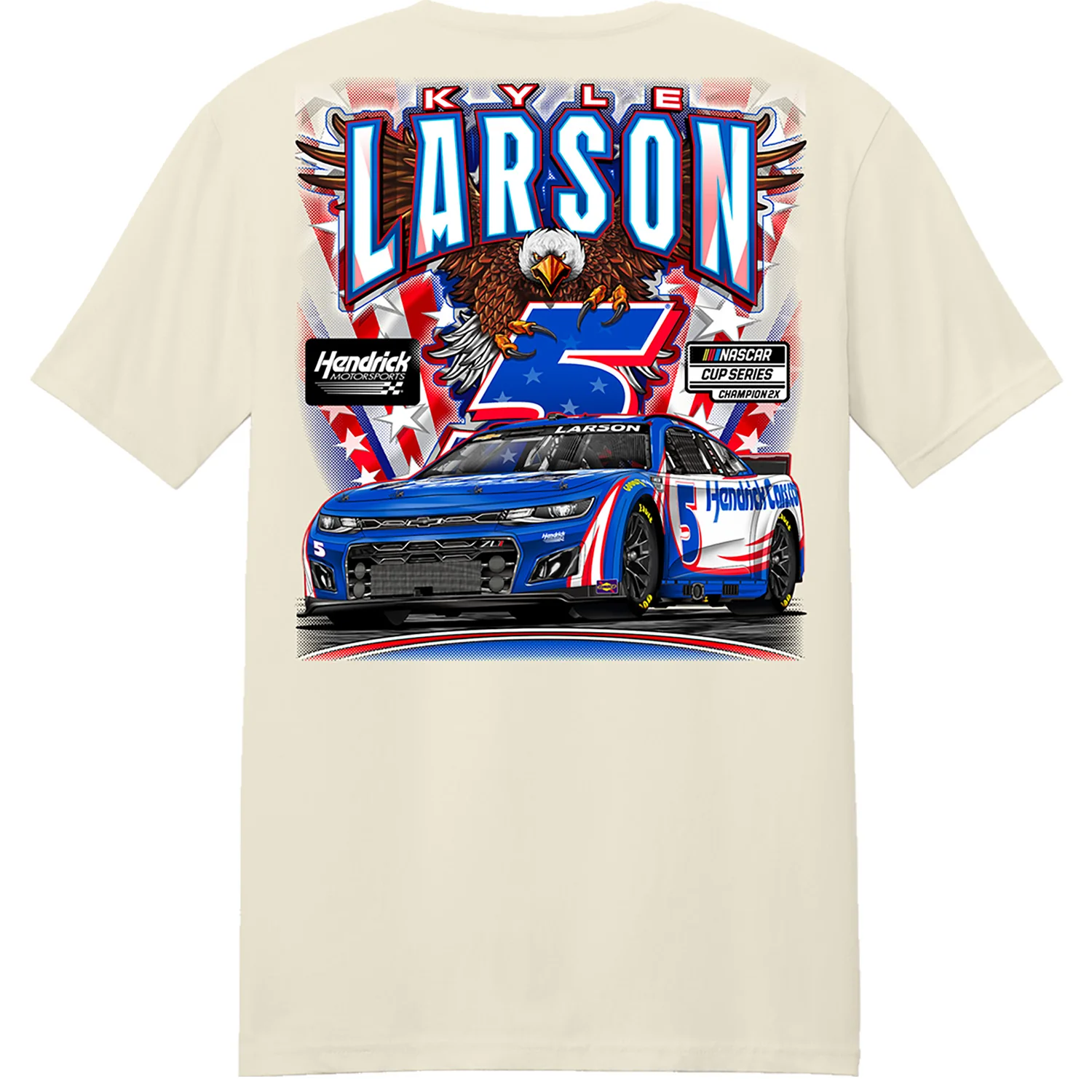 Kyle Larson 2026 HendrickCars Soaring Eagle Patriotic 2-Spot Classic Ink T-Shirt - Image 3