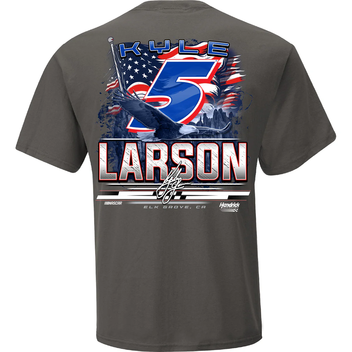 Kyle Larson HendrickCars Patriotic Eagle 2-Spot T-Shirt Gray - Sale - Image 3