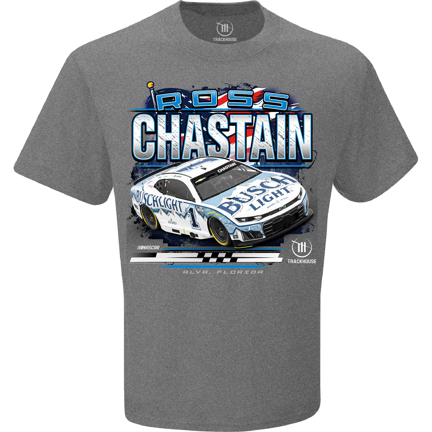Ross Chastain 2026 Busch Light Patriotic Eagle Car 2-Spot Exclusive T-Shirt Gray - Image 2