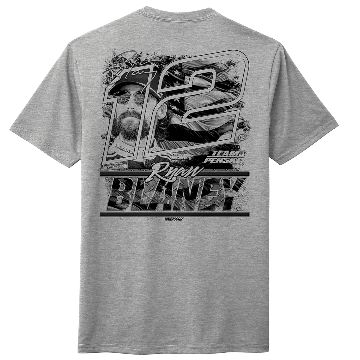 Ryan Blaney 2026 Heather Gray Patriotic Flag 2-Spot Classic Ink T-Shirt - Image 3