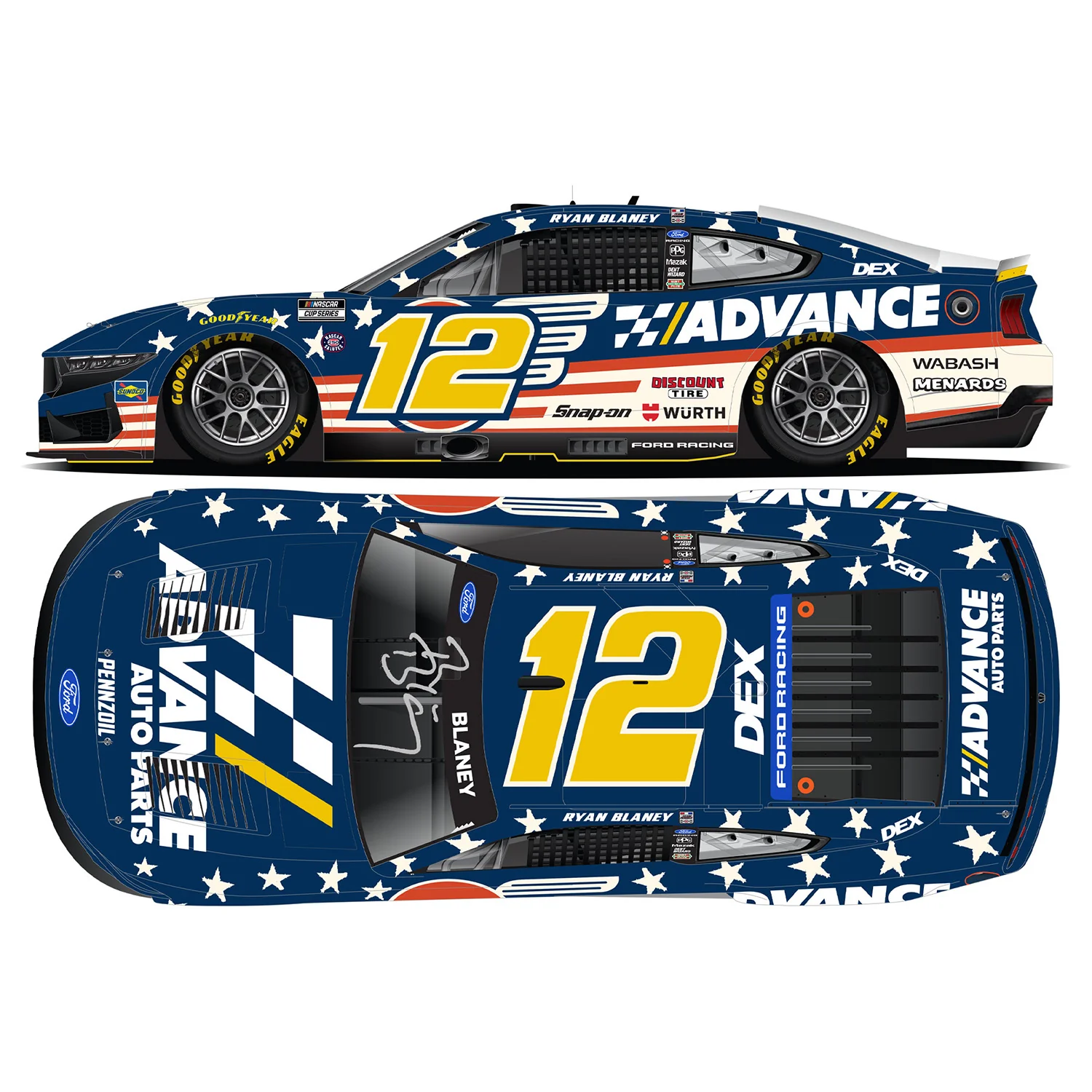 Ryan Blaney Autographed Advance Patriotic 1:24 Standard 2026 Diecast Car Preorder - Currently Projected January