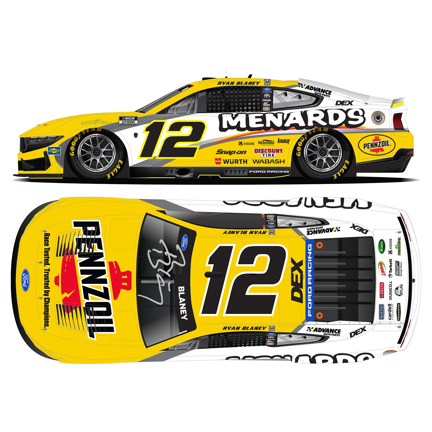 Ryan Blaney Autographed Menards / Pennzoil 1:24 Standard 2026 Diecast Car Preorder - Currently Projected December