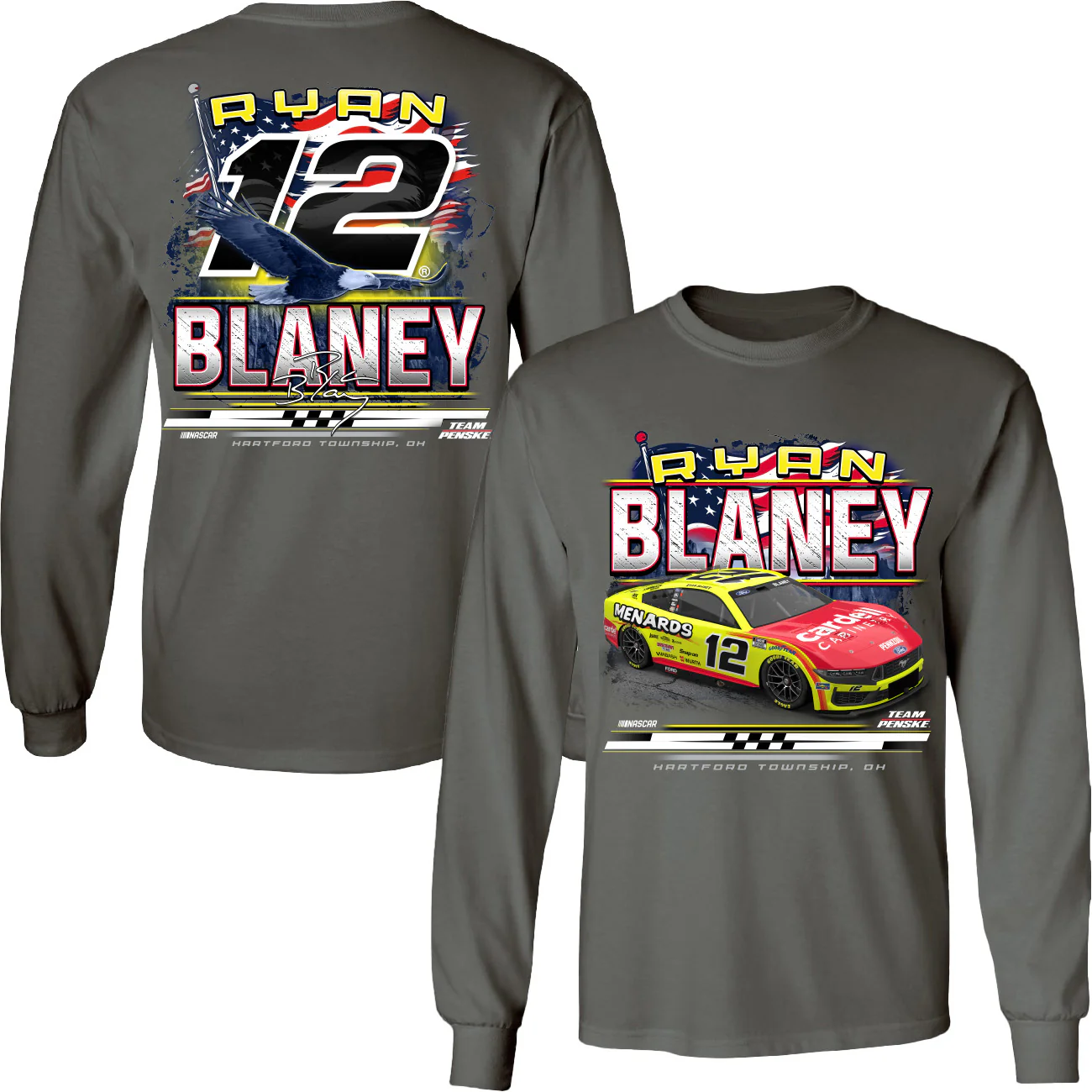 Ryan Blaney Long Sleeve Menards Patriotic Eagle 2-Spot T-Shirt Gray - Exclusive