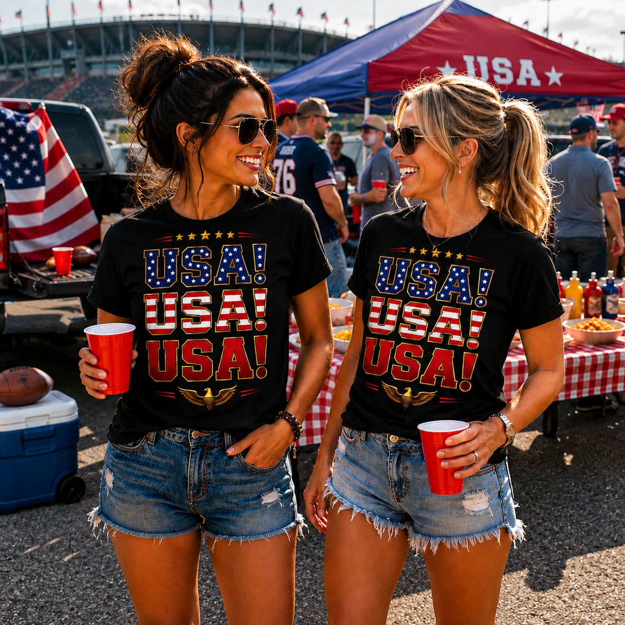 USA! USA! USA! Patriotic American Flag T-Shirt Team Navy Blue - Exclusive - Image 4