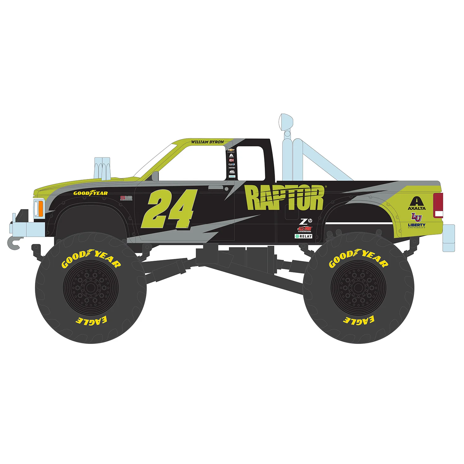 William Byron Raptor 1:64 1986 Chevrolet S10 Monster Truck Diecast - Image 5